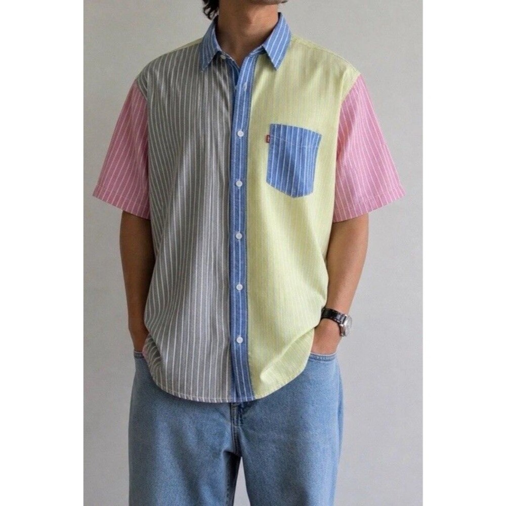 Levi’s Men’s XL Colorful Striped Short Sleeve Button Up Shirt Vintage 90s Look